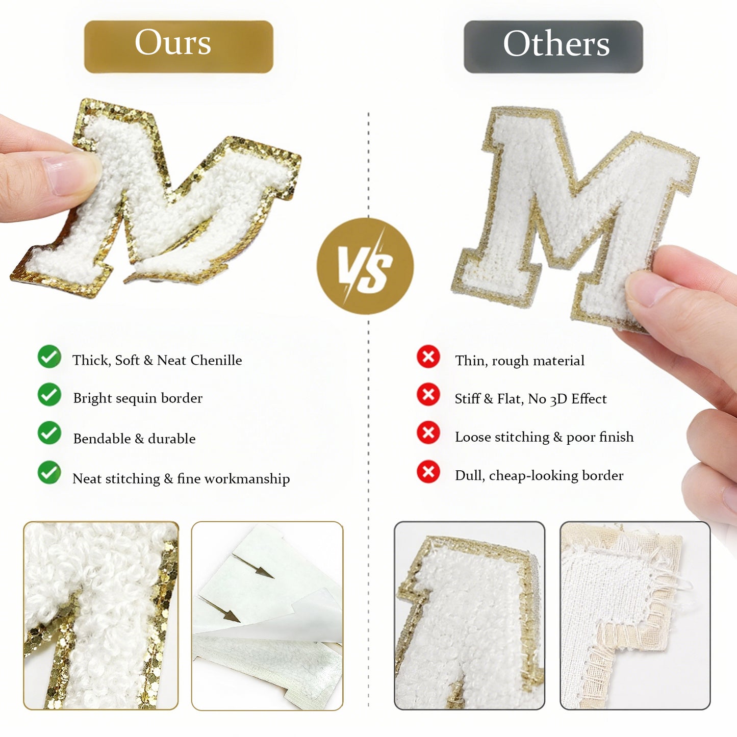 26 Pcs Self Adhesive Letter Patches, Preppy Chenille Alphabet Self-Stick Patches