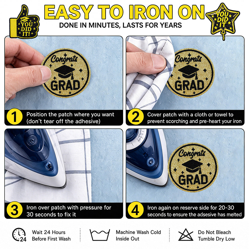 12Pcs Graduation Embroidered Iron-On Patches
