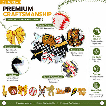 Baseball Iron On Patches Yellow 15Pcs