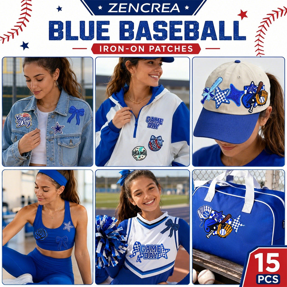 Baseball Iron On Patches Blu 15Pcs