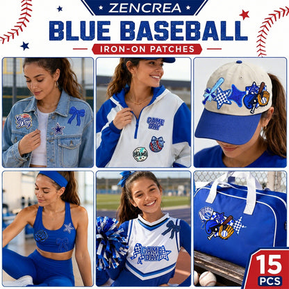 Baseball Iron On Patches Blu 15Pcs