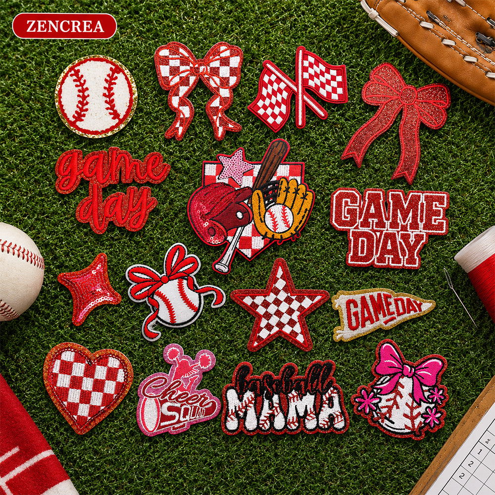 Baseball Mama Iron On Patches 15Pcs Red