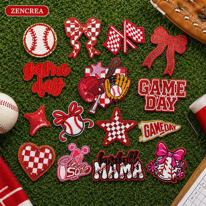 Baseball Mama Iron On Patches 15Pcs Red