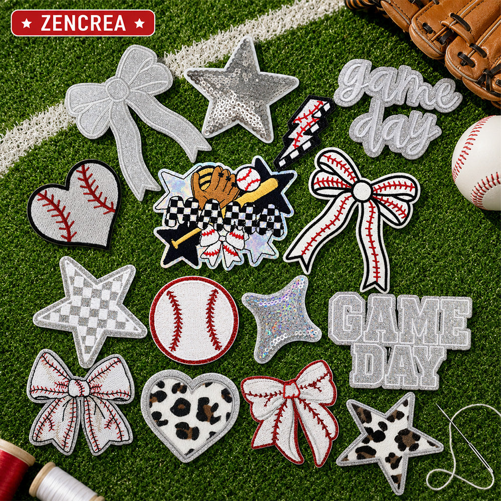 Baseball Iron On Patches White 15Pcs