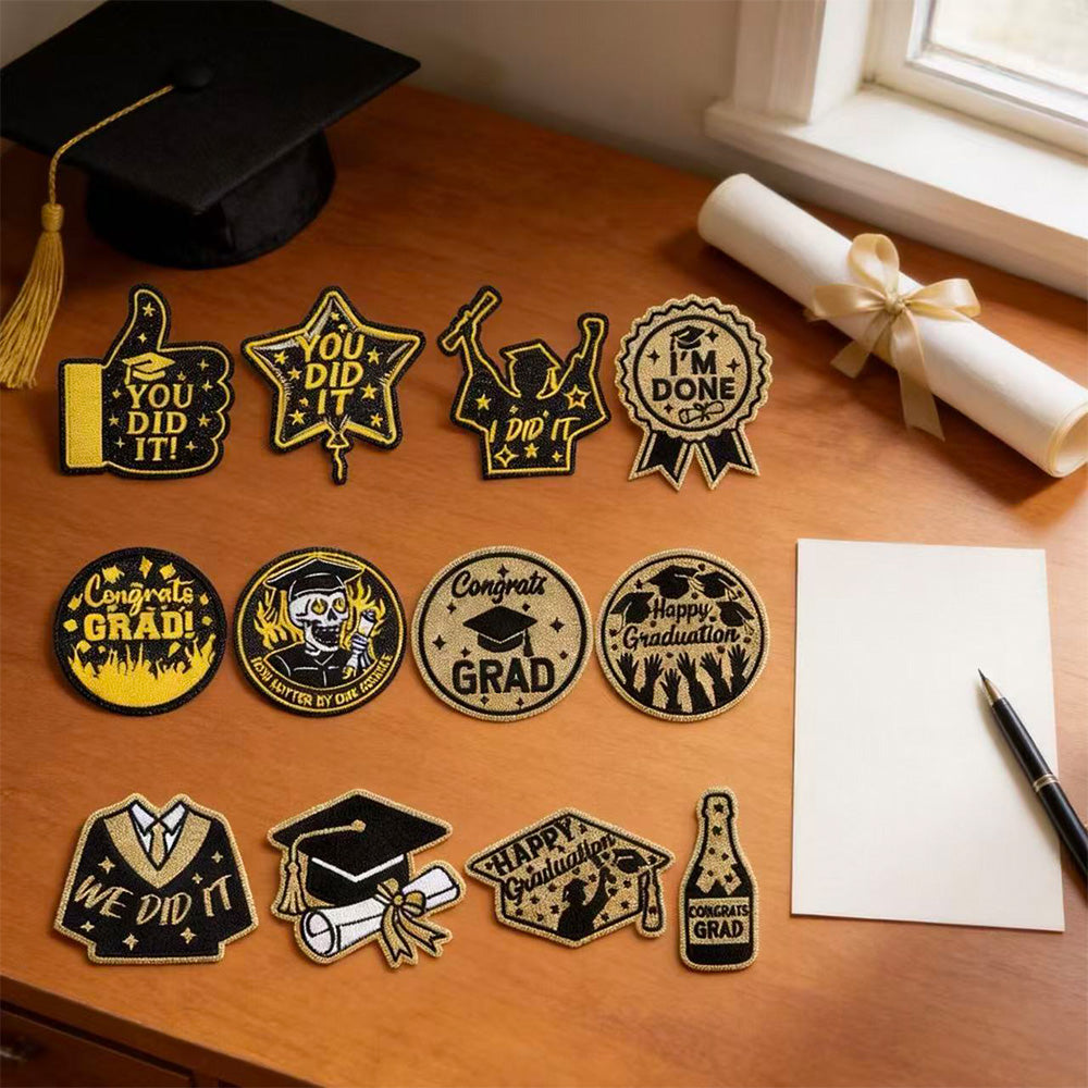 12Pcs Graduation Embroidered Iron-On Patches