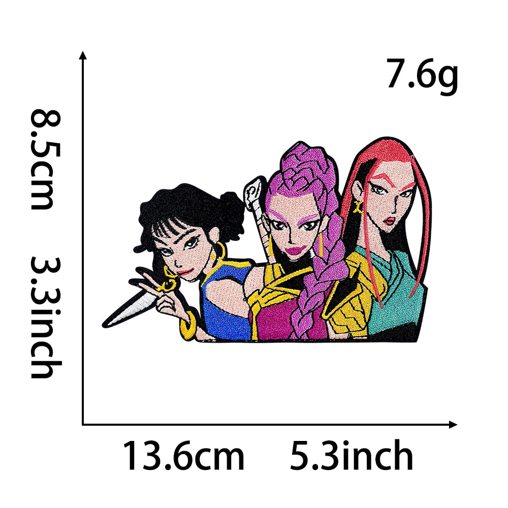 Anime Witch Hunt Girls Embroidery Patch, Dark Gothic Magic Letter Iron On Patches, Aesthetic Cartoon DIY Decorative Sticker for Clothes Backpack Bag