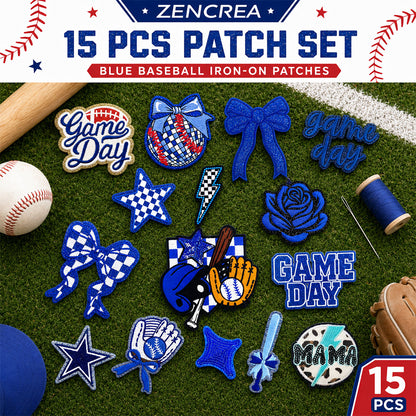 Baseball Iron On Patches Blu 15Pcs