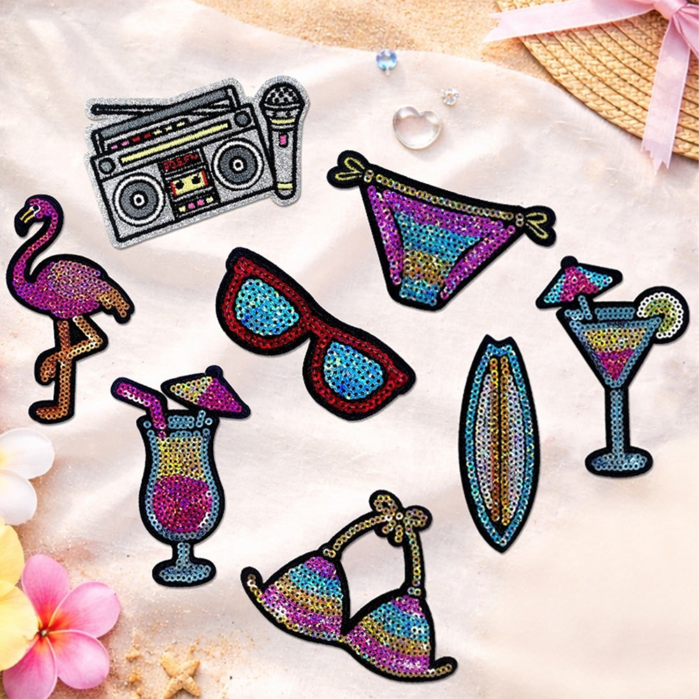 8Pcs Summer Sequin Embroidered Iron-On Patches