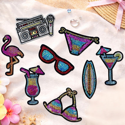 8Pcs Summer Sequin Embroidered Iron-On Patches