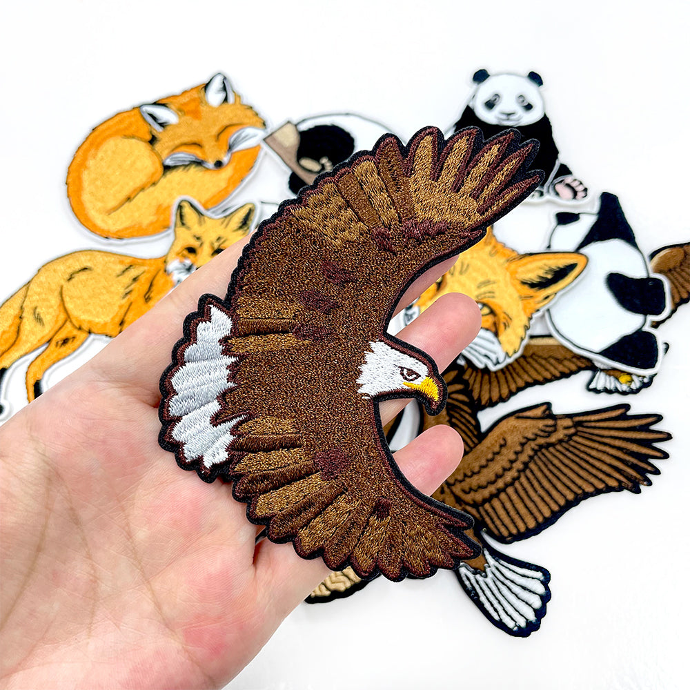 12Pcs Animal Iron On Patches Set, Panda Bald Eagle Red Fox Embroidery Appliques, Wildlife Sew On Patches for Jackets, Hats, Backpacks, Jeans DIY Clothing Decor