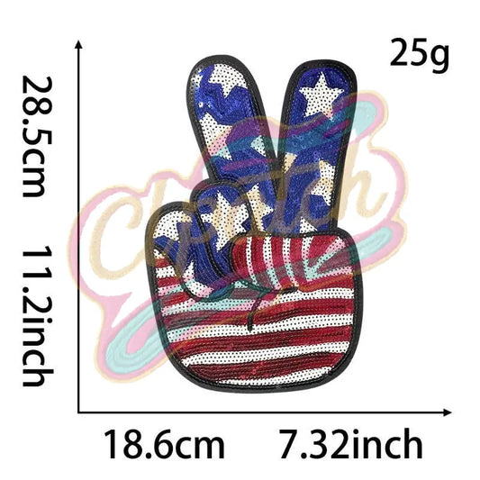 America Peace 4th of July Patriotic embroidery sequins patches with adhesive - Clpatch