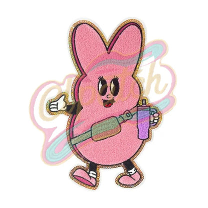 Badge Buddy Pink Bunny chenille embroidery patch - Clpatch