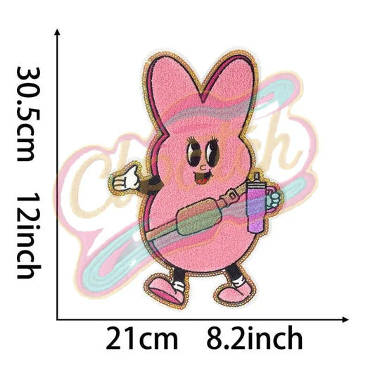 Badge Buddy Pink Bunny chenille embroidery patch - Clpatch