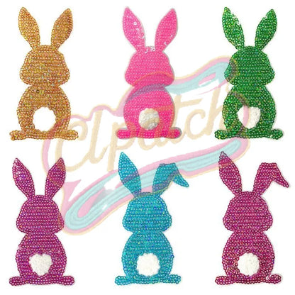 Bunny sequins chenille embroidery patch with adhesive - Clpatch