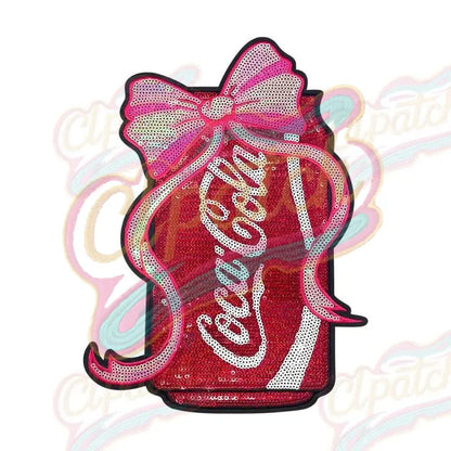 Can of Coca Cola with bow sequin embroidery patch - Clpatch