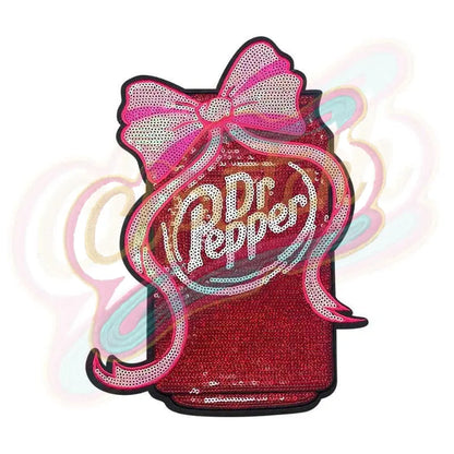 Can of Dr pepper with bow sequin embroidery patch - Clpatch