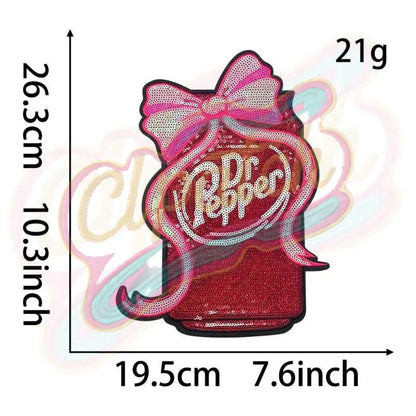 Can of Dr pepper with bow sequin embroidery patch - Clpatch