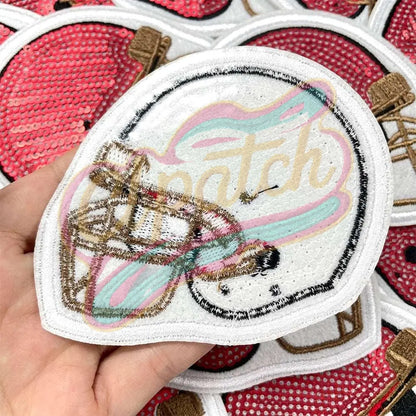 Chenille adhesive patch for a sparkly football helmet for hat patch DIY - Clpatch