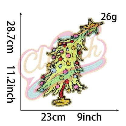 Christmas Tree Multicolor chenille adhesive patches with gold broder - Clpatch