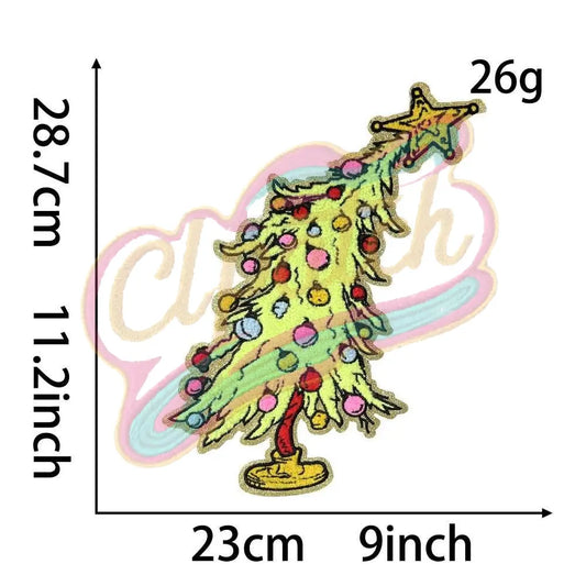 Christmas Tree Multicolor chenille adhesive patches with gold broder - Clpatch