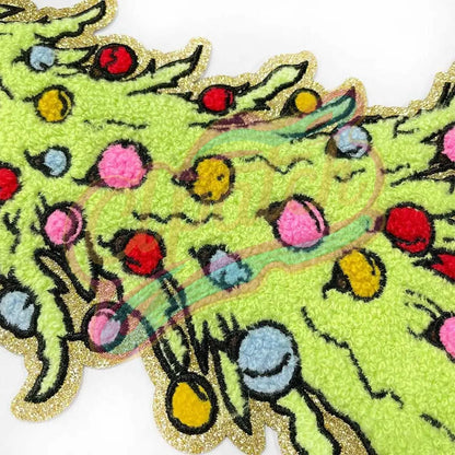 Christmas Tree Multicolor chenille adhesive patches with gold broder - Clpatch