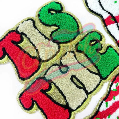 Christmas cake tree combination large chenille adhesive patch - Clpatch