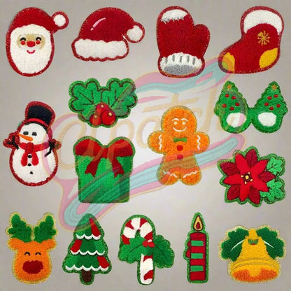 Christmas style blend chenille adhesive patches with gold edge - Clpatch