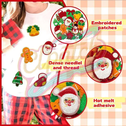 Christmas style blend chenille adhesive patches with gold edge - Clpatch