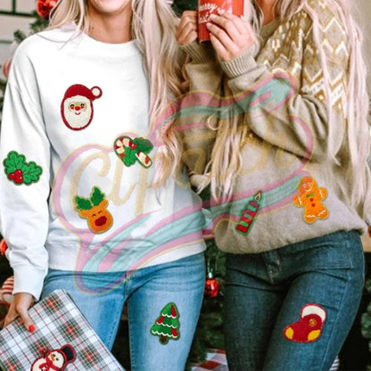 Christmas style blend chenille adhesive patches with gold edge - Clpatch