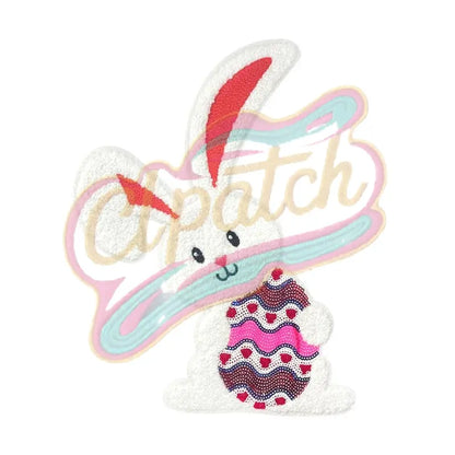 Easter bunny with egg chenille embroidery patch - Clpatch