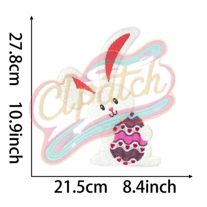 Easter bunny with egg chenille embroidery patch - Clpatch