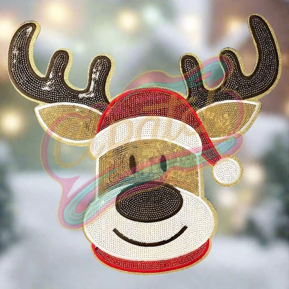 Festive Christmas Elk Sequined Patch – Add a touch of holiday cheer to your attire! - Clpatch