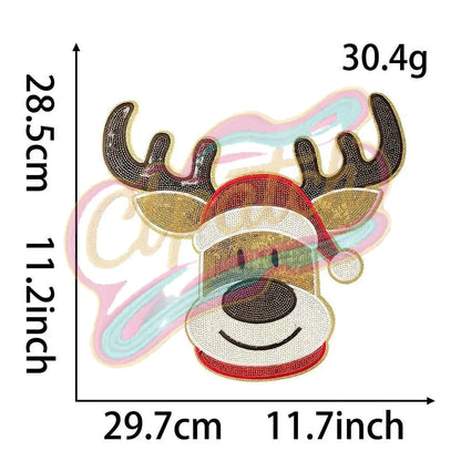 Festive Christmas Elk Sequined Patch – Add a touch of holiday cheer to your attire! - Clpatch