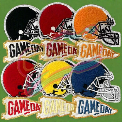 Game day multi-color chenille embroidery adhesive patches - Clpatch