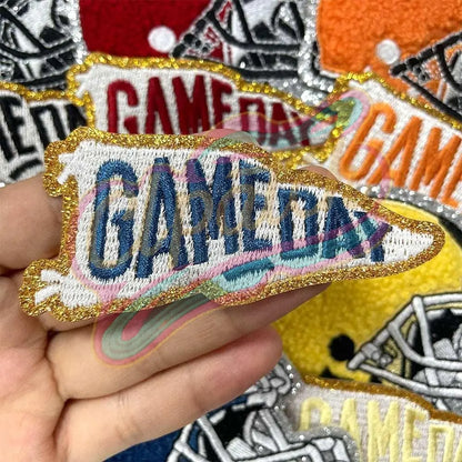 Game day multi-color chenille embroidery adhesive patches - Clpatch