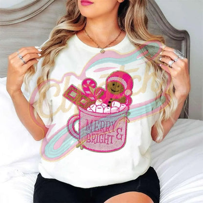 Gingerbread man in cup chenille large embroidery patches - Clpatch