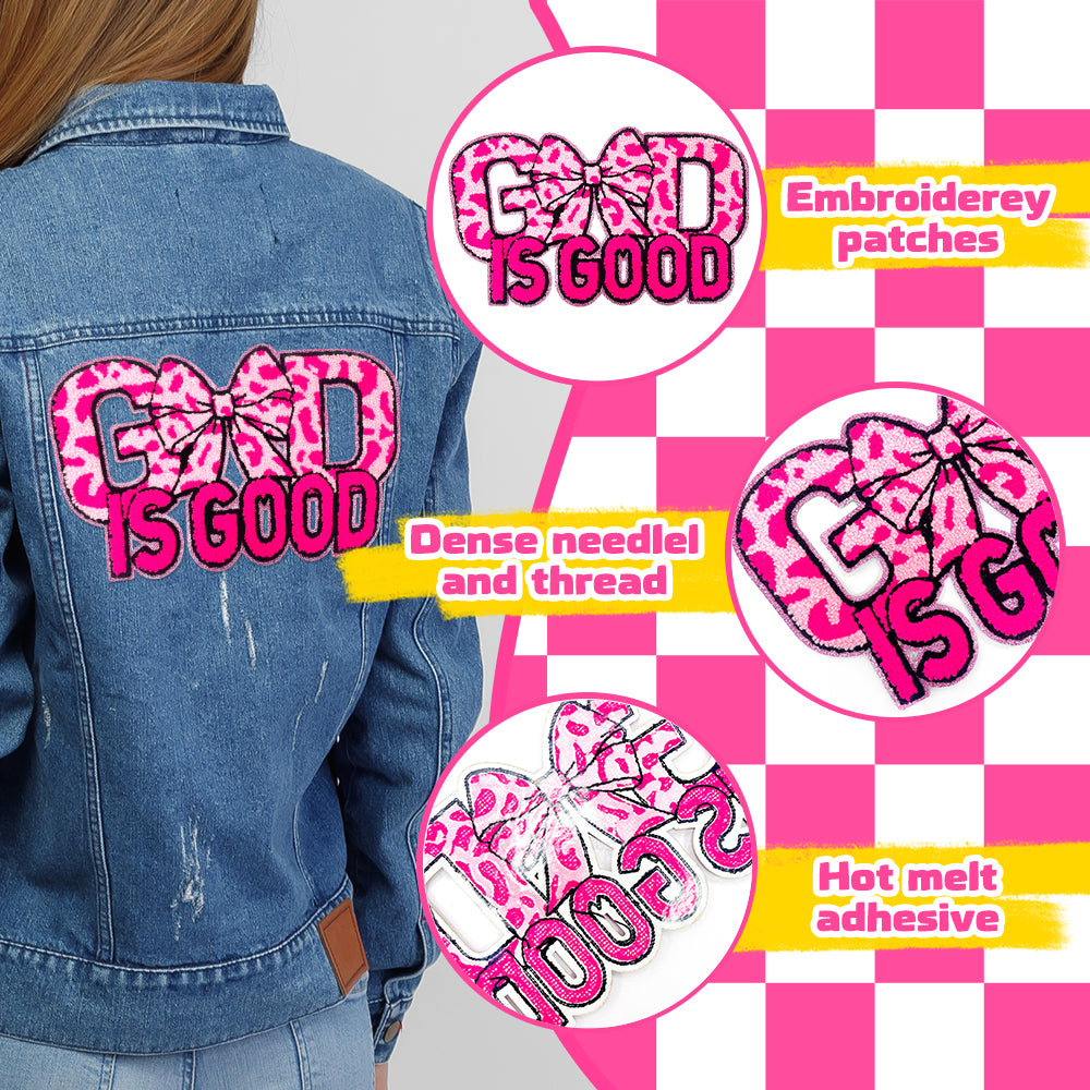 God Is Good Pink Glitter Big Patch