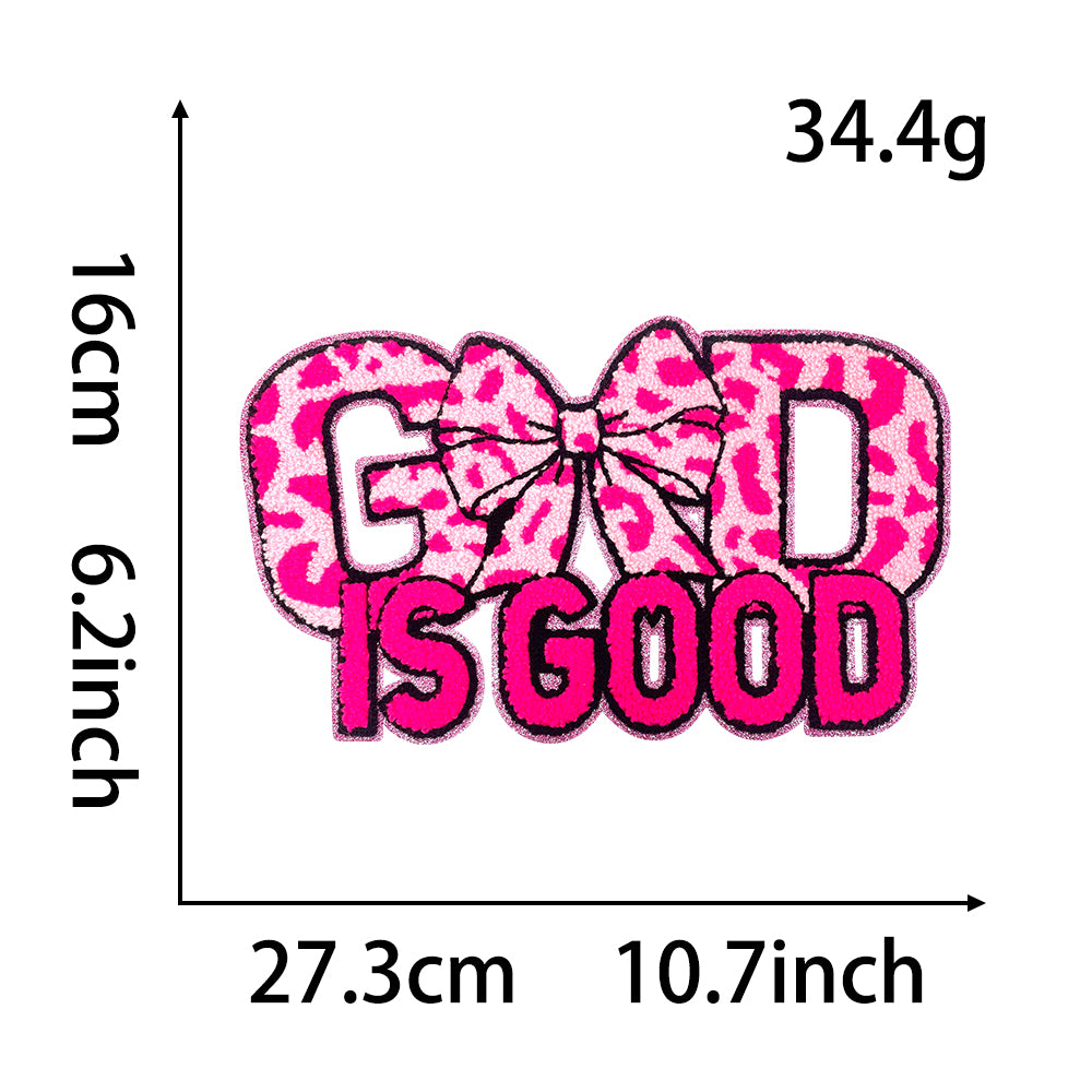 God Is Good Pink Glitter Big Patch