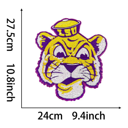 NCAA Trendy Purple LSU Tiger Sequin Patches Iron on big patch - Clpatch