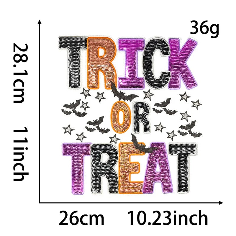 Halloween Trick or Treat Sequin Letter Patch big patch