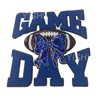 Wholesale Football Chenille Game Day Iron-on Patch Sequin Bow PVC Fabric for Hoodies Clothing Decoration Appliqued Technique - Clpatch