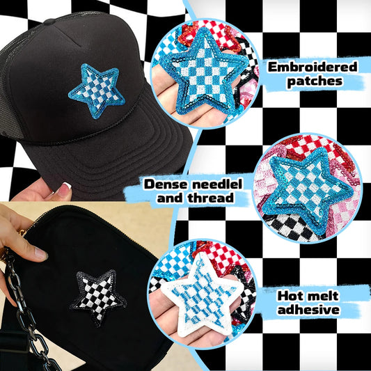 Checkered Star Sequin Patch Iron Hat Patch Trucker Hat Patch