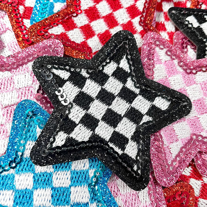 Checkered Star Sequin Patch Iron Hat Patch Trucker Hat Patch