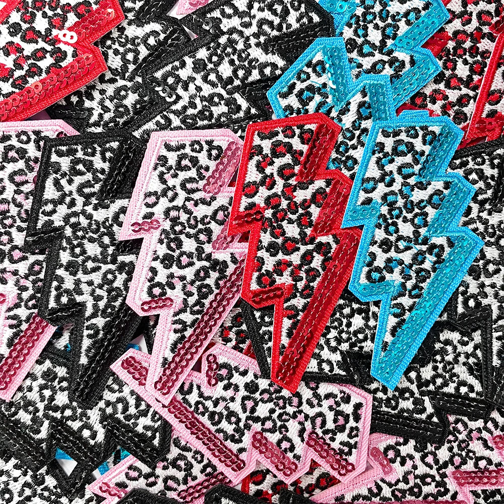 3pcs Leopard Lightning Sequin Patch Iron on Hat Patch