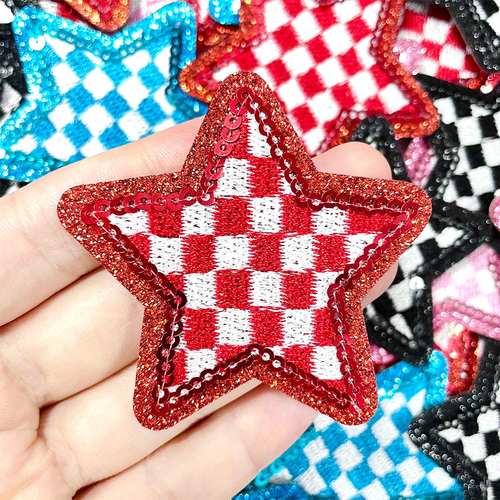 Checkered Star Sequin Patch Iron Hat Patch Trucker Hat Patch