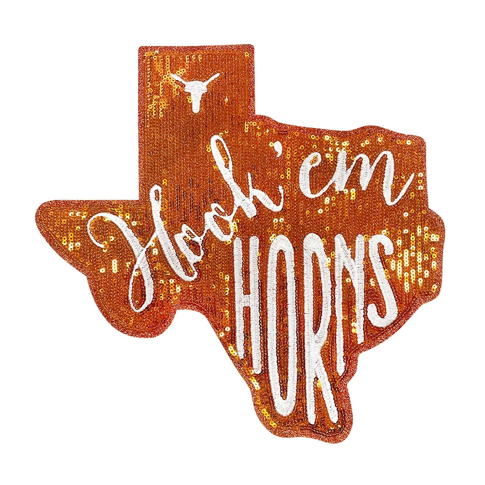 Texas Iron-On Patches college long horns Sequin big patches