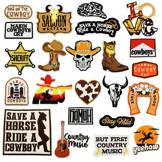 Western Style Iron-On Dolly Logo Design Badges Fabric Tucker Hat Clothing