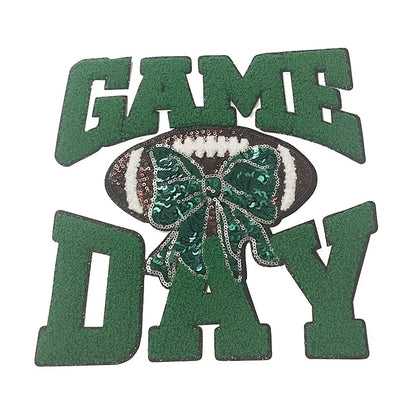 Wholesale Football Chenille Game Day Iron-on Patch Sequin Bow PVC Fabric for Hoodies Clothing Decoration Appliqued Technique - Clpatch