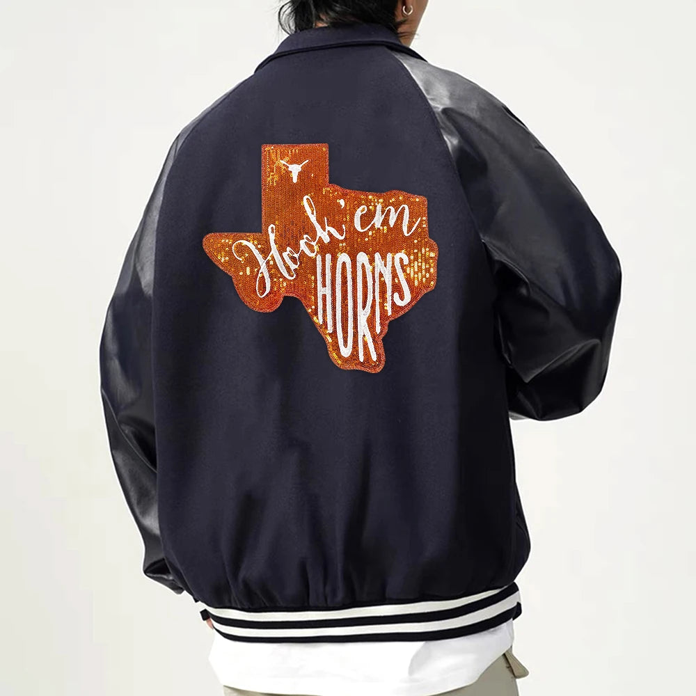 Texas Iron-On Patches college long horns Sequin big patches