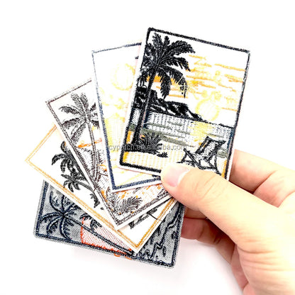 5 Pcs Retro Beach Sunset Embroidery Patch Set Iron on Tropical Palm Tree